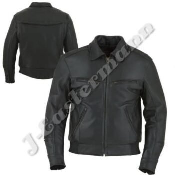 Mens Vented Classic Black Leather Jacket JEI 7300