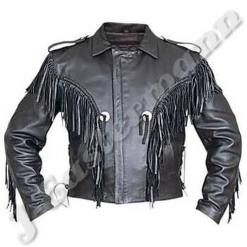 Men's Basic Black Leather Fringe Jacket JEI-7306