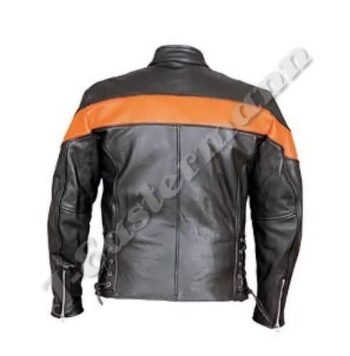Men's Black and Orange Leather Scooter Jacket JEI-7311