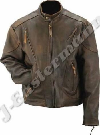 Mens Antique Leather Vented Scooter Jacket JEI 7313