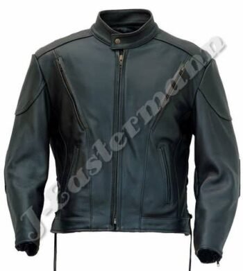 Mens Black Leather Vented Touring Jacket JEI 7314