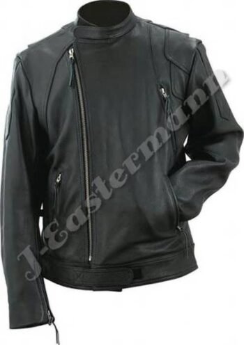 Men's Black Leather Scooter Jacket JEI-7322