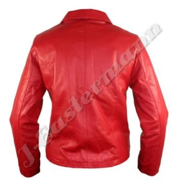 Ladies Red Short Zippered Leather Jacket JEI 7363