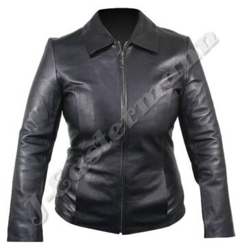 Ladies Black Designer Fit Lambskin Short Leather Jacket JEI 7366