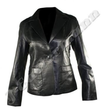 Ladies Black Classic Coat Style Lambskin Leather Jacket JEI-7367
