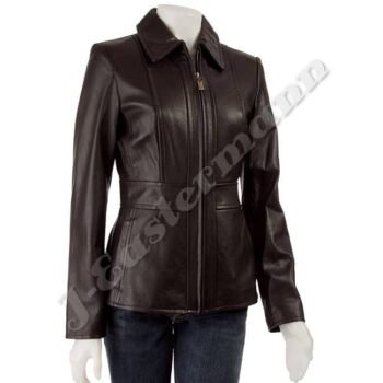 Ladies Soft Brown Coat Style Leather Jacket JEI 7369