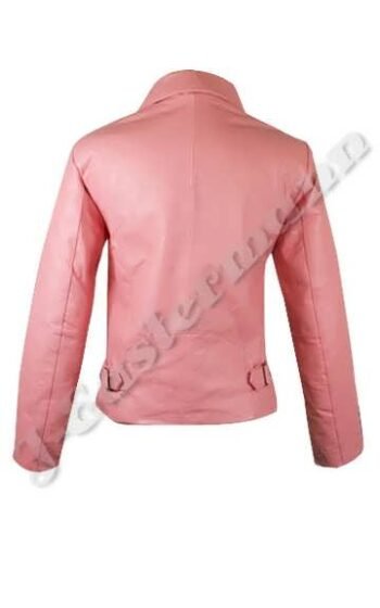 Ladies Waist Length Pink Zippered Leather Jacket JEI-7383