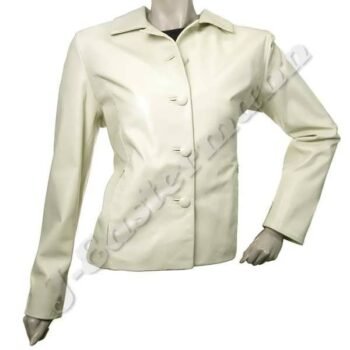 Ladies Cream Color Leather Jacket JEI 7391