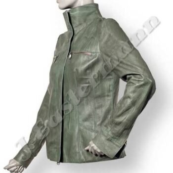 Ladies Wrinkled Look Lambskin Leather Jacket JEI-7394