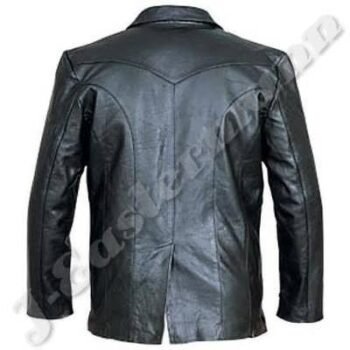 Men's Three Button Black Leather Coat JEI-7447