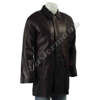 Mens Black Lambskin Leather Coat JEI 7452