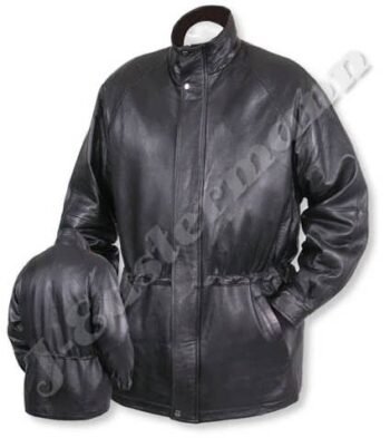 Mens Black Leather Long Coat JEI 7456