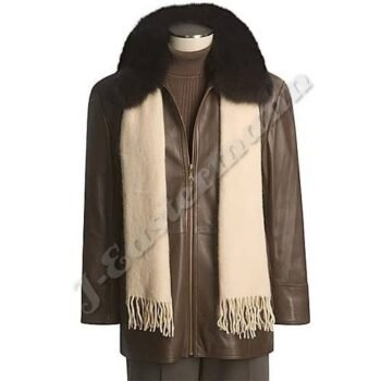 Ladies Leather Coat with Full Skin Fox Collar JEI-7467