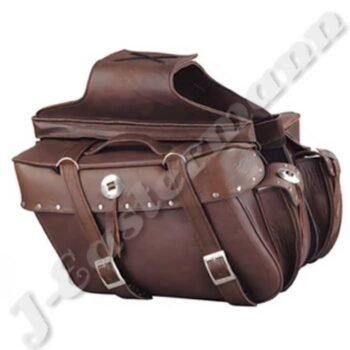 Premium Brown Leather Zip Off Motorcycle Saddle Bag with Conchos & Studs JEI-7877