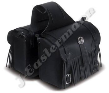 Leather Motorcycle Saddle Bags with Conchos and Fringe JEI-7885