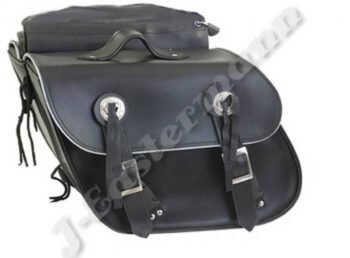 Leather Studded Motorcycle Saddle Bag with Brown Leather Straps JEI-7901