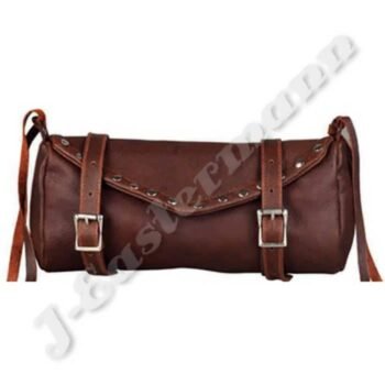 Premium Brown Leather Motorcycle Tool Bag with Metal Stud Detail JEI-7920