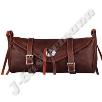 Premium Brown Leather Motorcycle Tool Bag with Metal Concho JEI-7921