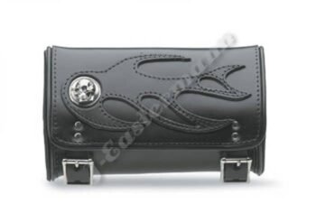 Skull and Flame Leather Motorcycle Tool Bag JEI-7930