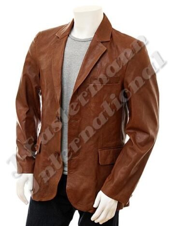 Mens Fashionable Tan Leather Blazer JEI 9170