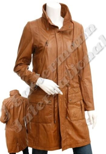 Ladies Soft Long Tan Sheep Leather Long Coat JEI 9213