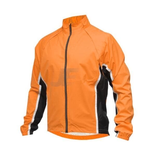 Mens Orange & Black Removable Sleeves Waterproof Cycling Rain Jacket
