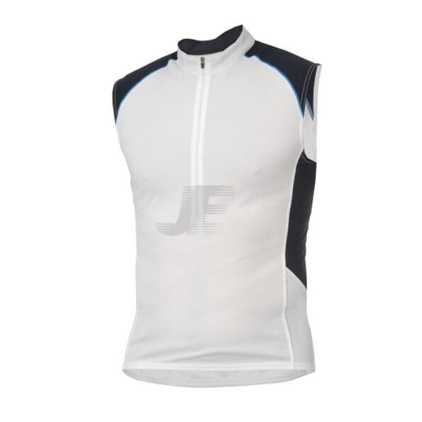 Mens White & Black Half Zip Sleeveless Cycling Jersey