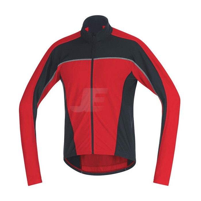 Mens Red & Black Full Zip Long Sleeve Winter Cycling Jersey