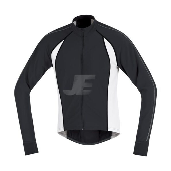 Mens Black & White Full Zip Winter Long Sleeve Cycling Jersey