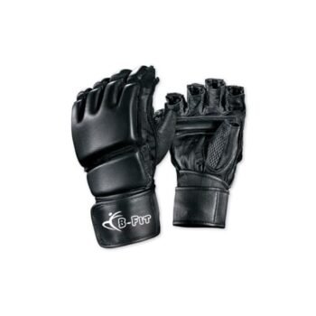 Black Padded Leather MMA Grappling Gloves