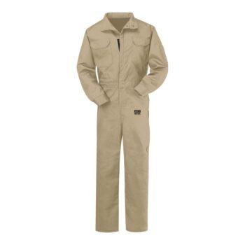 Basic Workwear Khaki Cotton Coverall With Zipper Closure