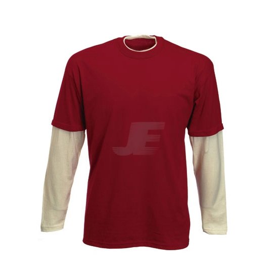Two Color Cotton Round Neck Long Sleeve T-Shirt