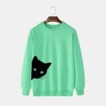 Cat Printed Solid Color Cotton Fleece Sweatshirt