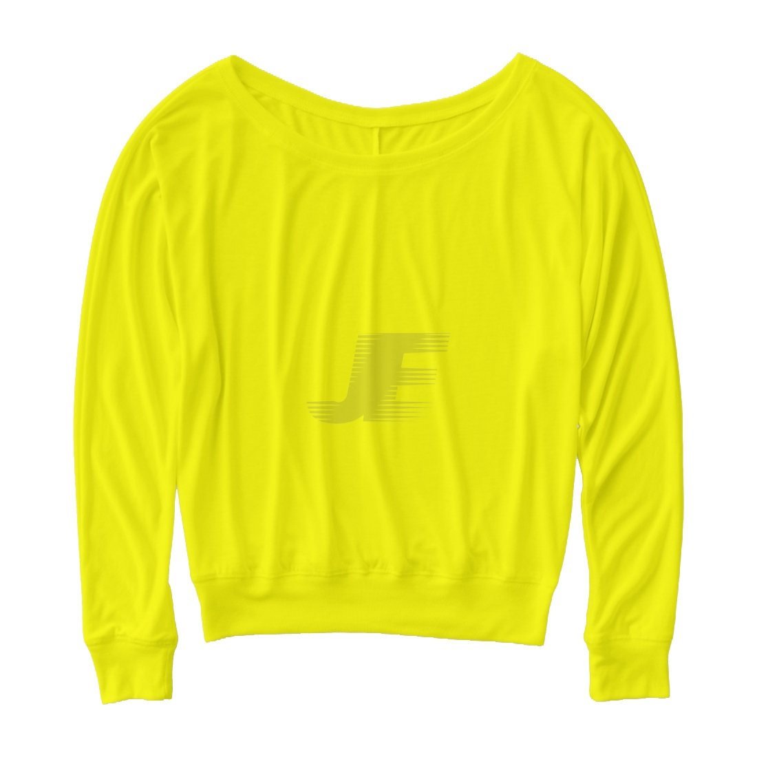 Women Wide Neck Yellow Fluorescent Cotton Fleece Sweatshirt