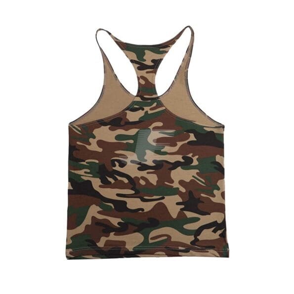 Men's Gym Wear Cotton Green Camouflage Stringer Tank Top