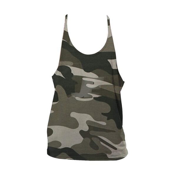 Men's Gym Wear Cotton Green Camouflage Stringer Tank Top