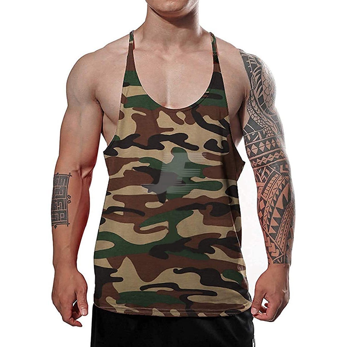 Men’s Gym Wear Cotton Green Camouflage Stringer Tank Top