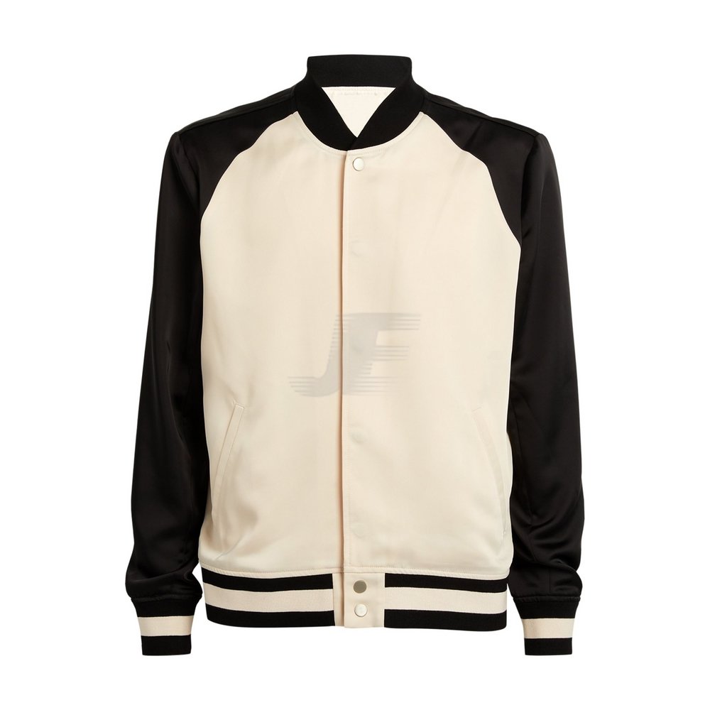 Front Button Two Color Satin Varsity Jacket