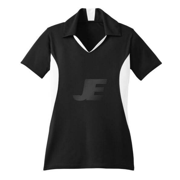 Women Black & White V-Neck Sports Polo Shirt