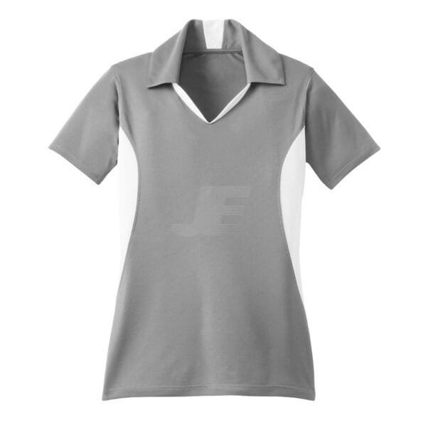 Women Grey & White V-Neck Sports Polo Shirt