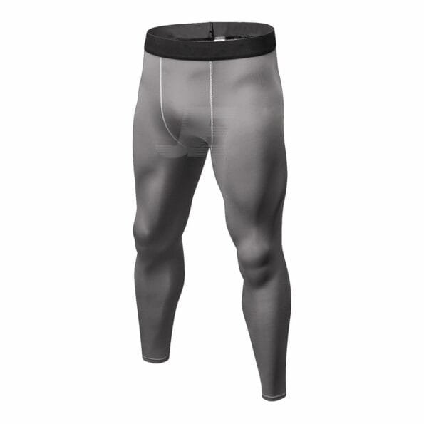 Mens Grey Gym Workout Compression Tight Leggings