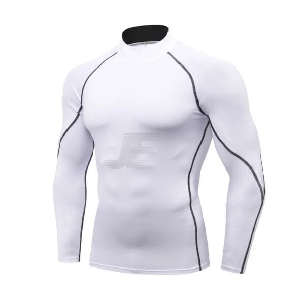 Mens Base Layers White Long Sleeve Mock Neck Compression Shirt