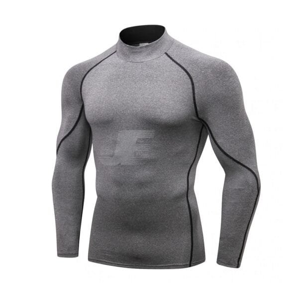 Mens Base Layers Heather Grey Long Sleeve Mock Neck Compression Shirt