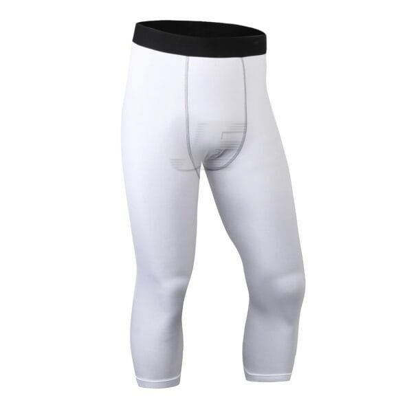 Mens White Base Layers 3/4 Length Compression Capri Leggings