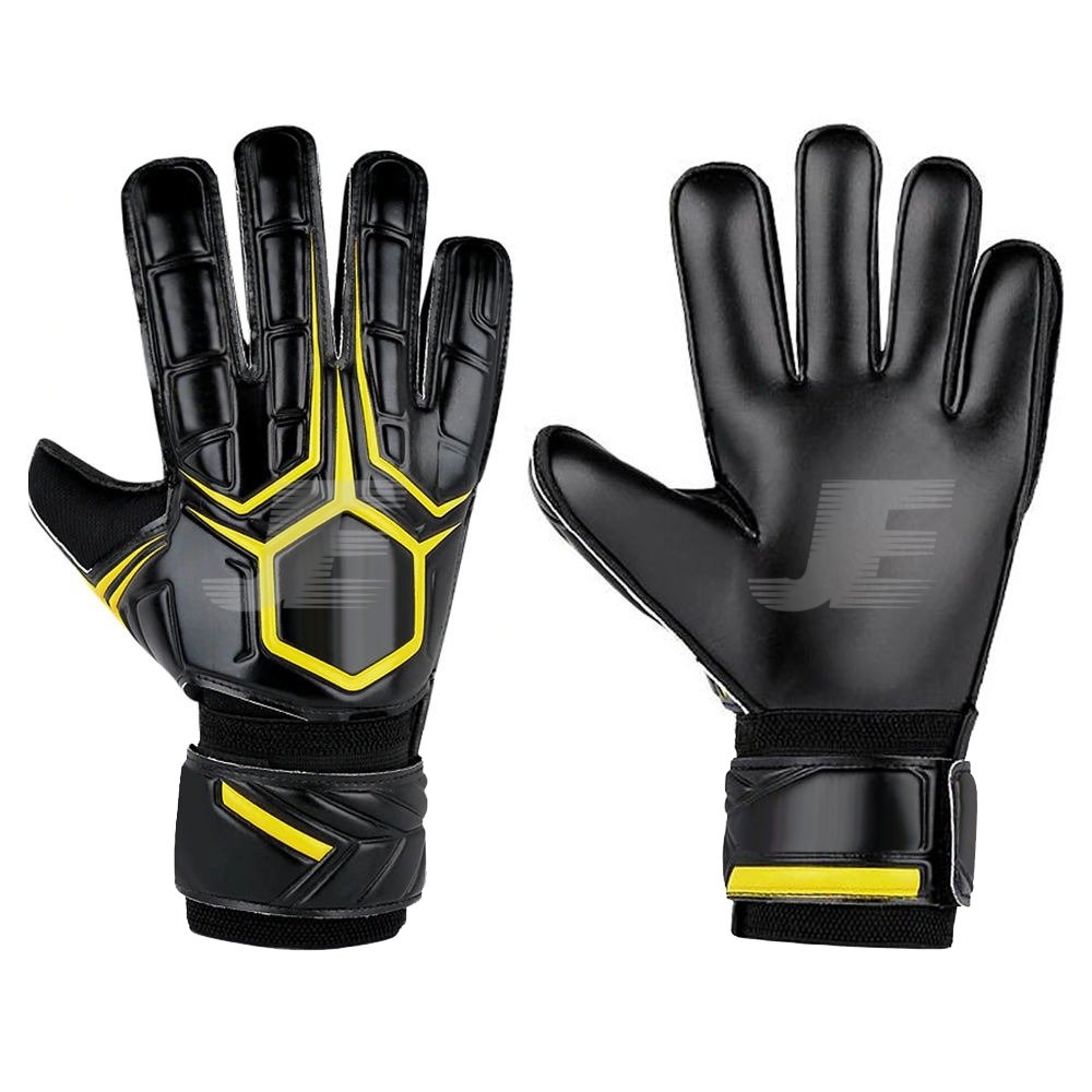 Black Embossed Finger Protection Football Goalkeeper Gloves