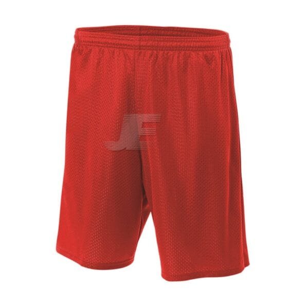 Multipurpose Long Inseam Red Tricot Mesh Training Shorts