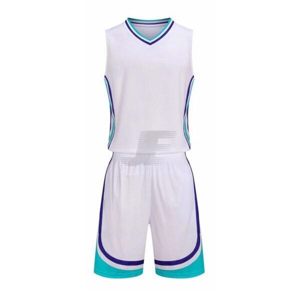 Customized Striped White Birdseye Mesh Basketball Uniform Kit