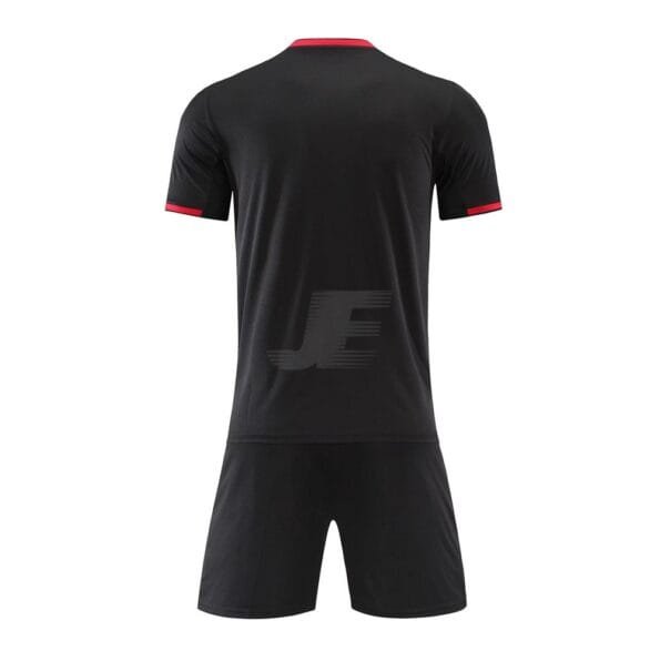 Solid Black Color Contrast Collar V-Neck Interlock Soccer Uniform
