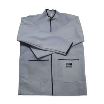 Contrast Trim Grey Leather Welding Jacket With Front Pockets