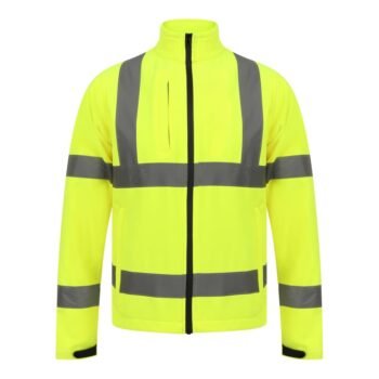 Windproof Yellow Hi Vis Softshell Jacket With Chest Pocket